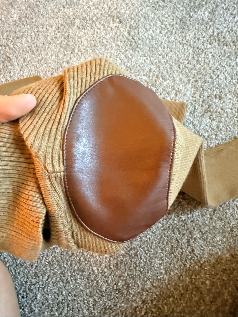 Ralph Lauren Camel Turtleneck Sweater with Brown Shoulder Patches - Picture 3 of 5